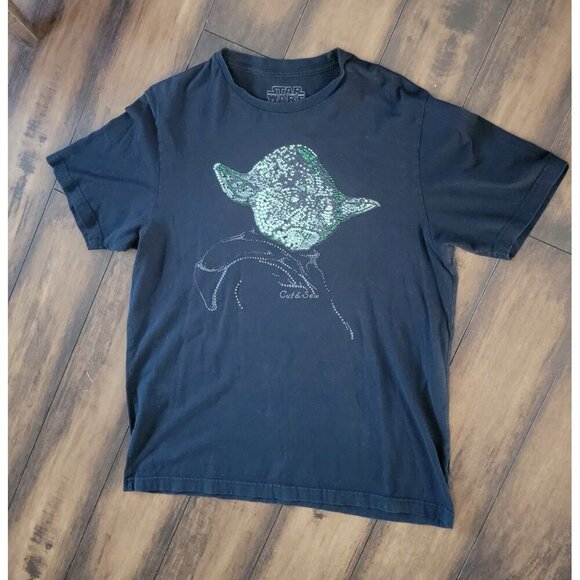 T-shirt Yoda Large Vintage Faded Graphic Star Wars Marc Ecko Cut Sew Rhinestone - Picture 7 of 8